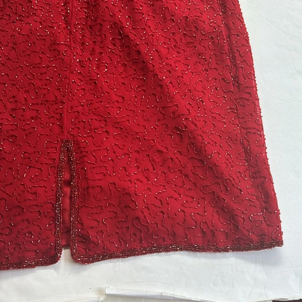 Vintage J Kara 90 2000 Beaded Short Gown Dress Flapper Red Medium y2k Nordstrom - Picture 14 of 17
